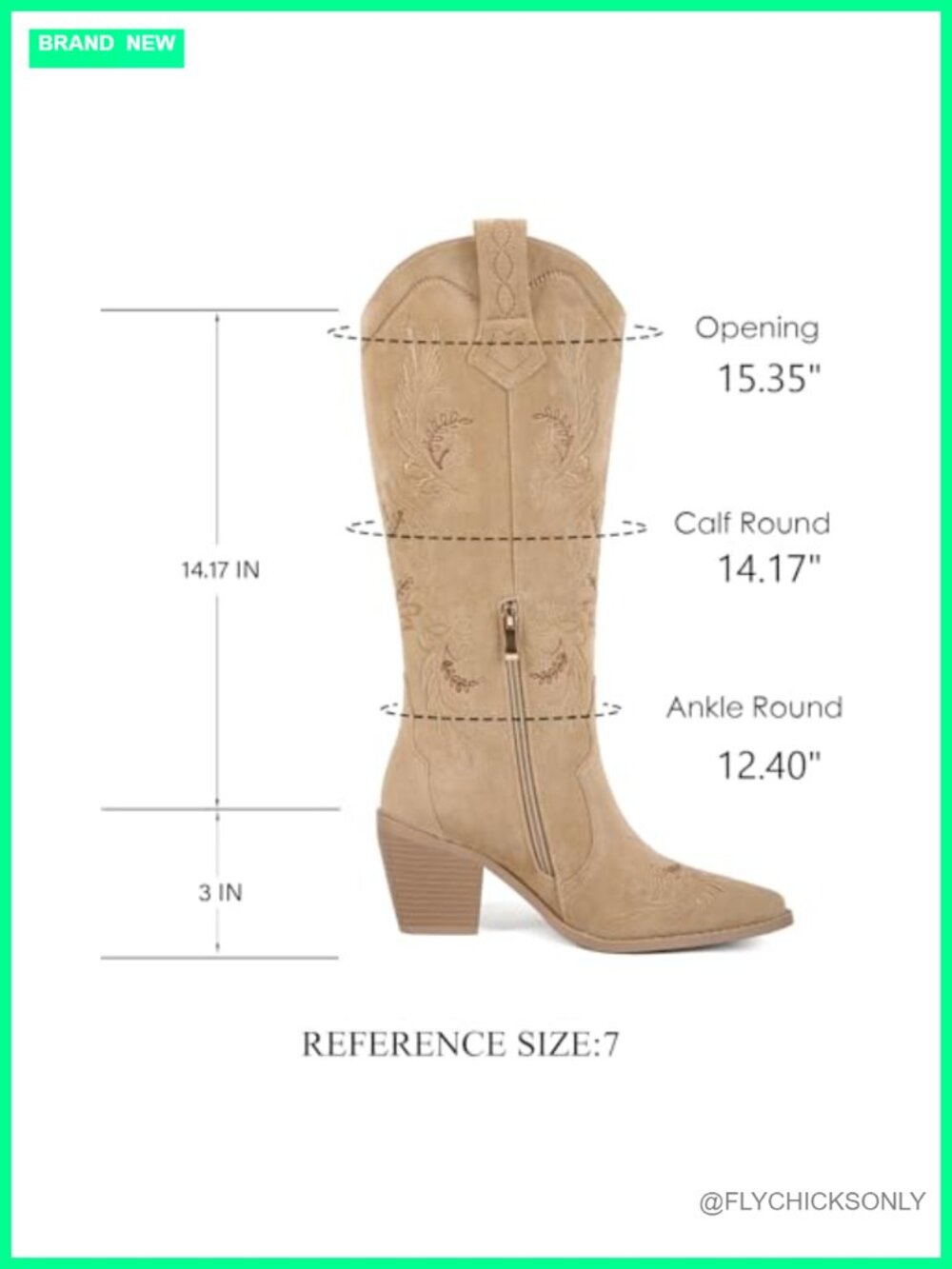Faux Suede Cowboy Boots Knee High Pointed Toe Chunky Heel Western Boots Wide - Picture 4 of 6